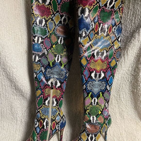 Multicolor Snakeskin Prints thigh high 
Heels boots pointed toe EUR43 run small - Picture 5 of 9